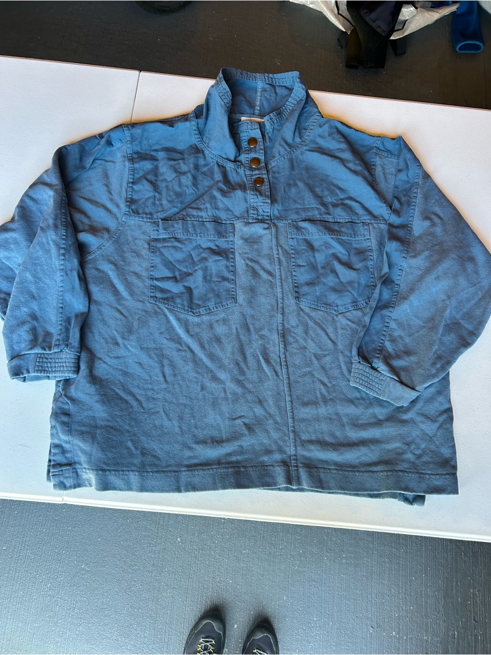 Wrap London Dusty Blue Button-Neck Tunic with Patch Pockets organic cotton - Picture 11 of 13